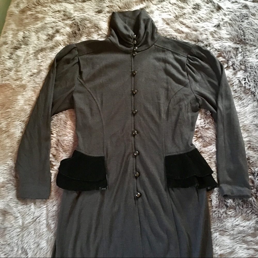 UNGARO TER 90’s Runway 80’s Dress High Neck Vtg Velvet Button 40 S Black EUC